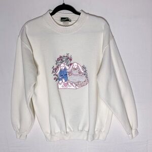Vintage Willow Ridge Cream Crew Neck Sweatshirt With Bunnies M
